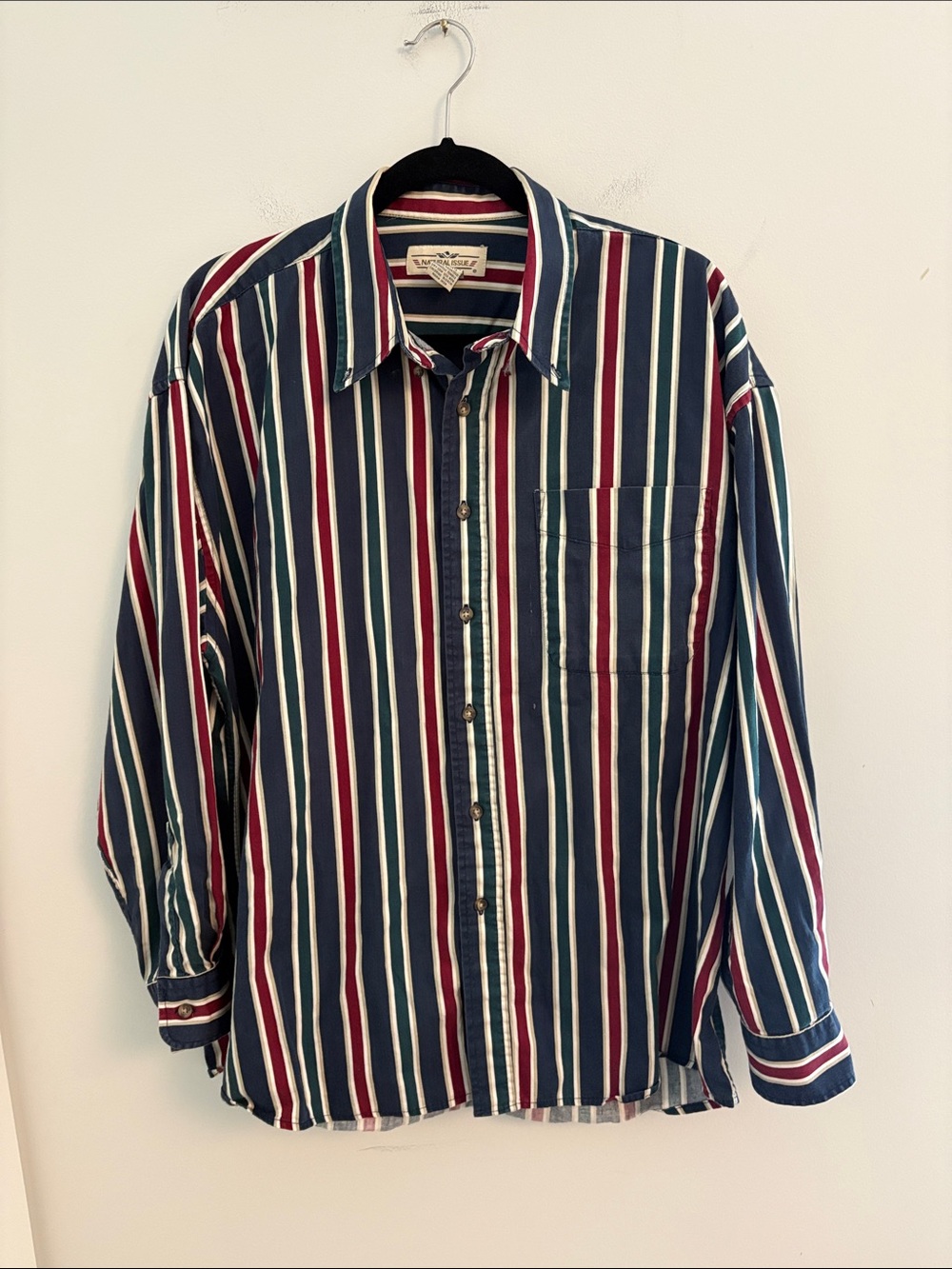 Vintage Striped Long-Sleeve Shirt - Navy, Burgundy & White- Size XL